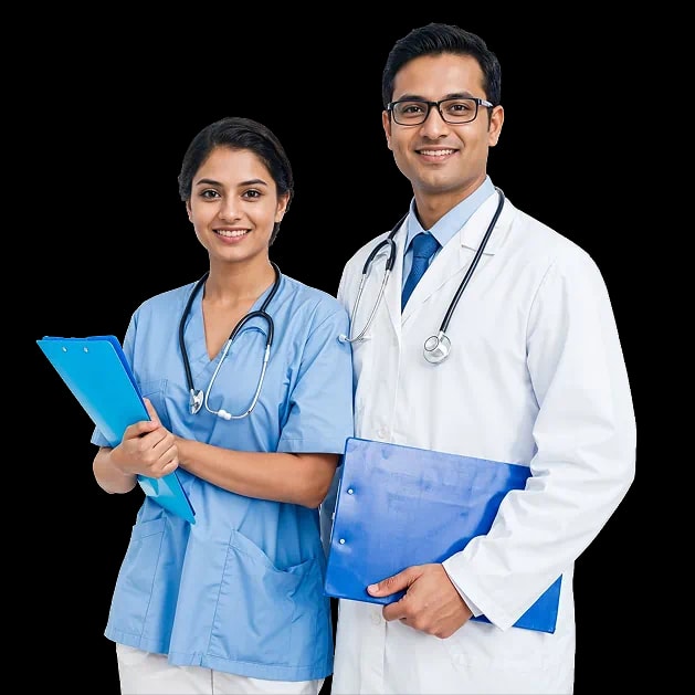 Smiling doctors ready to help